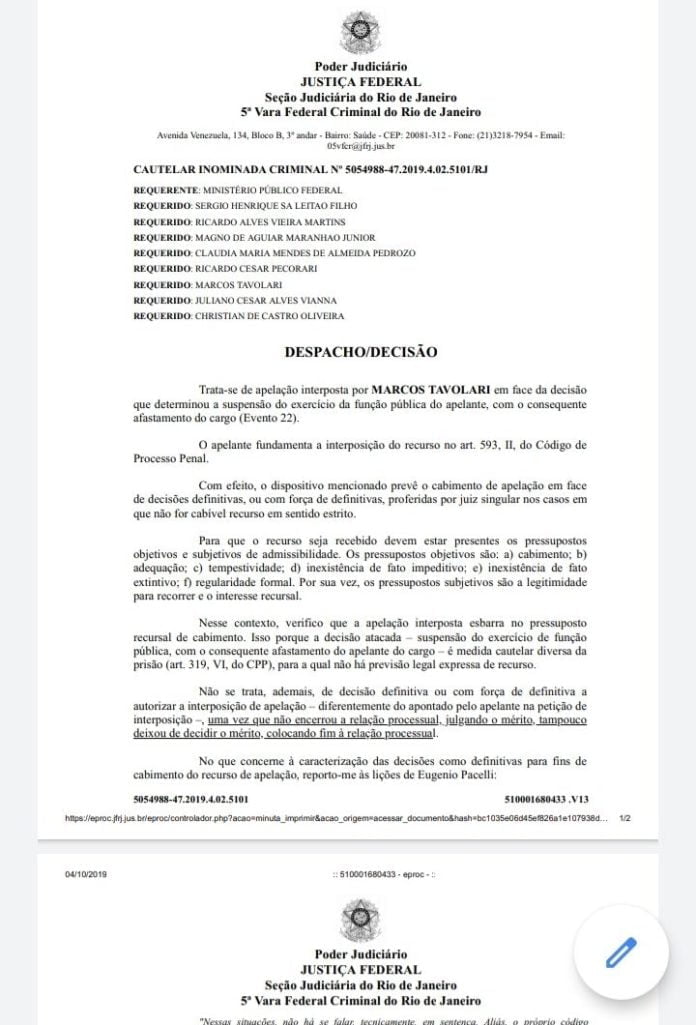 Justiça nega recurso a secretário de Direitos Autorais Cópia de decisão da Justiça Federal