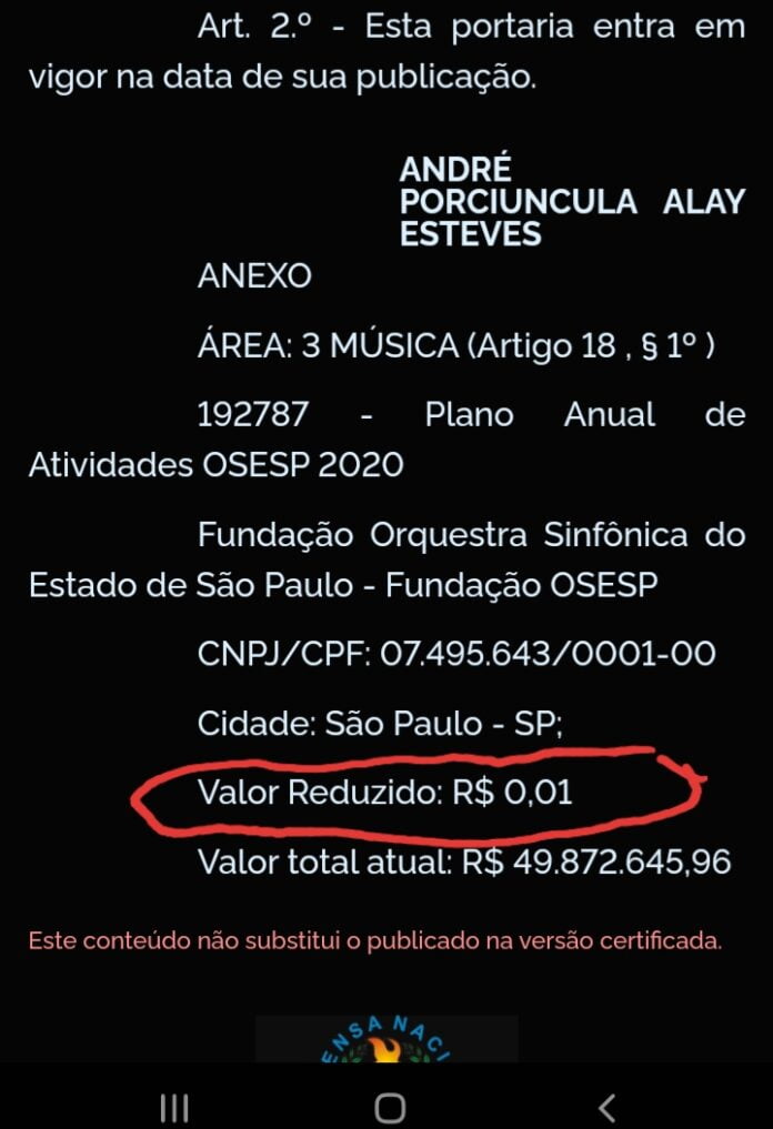 Osesp tem redução drástica de recursos na Lei Rouanet: um centavo