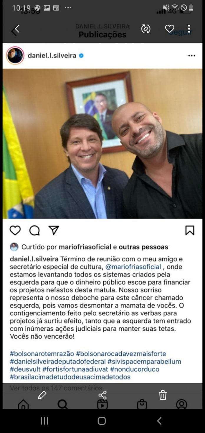 Mario Frias admite publicamente censura do governo a artistas