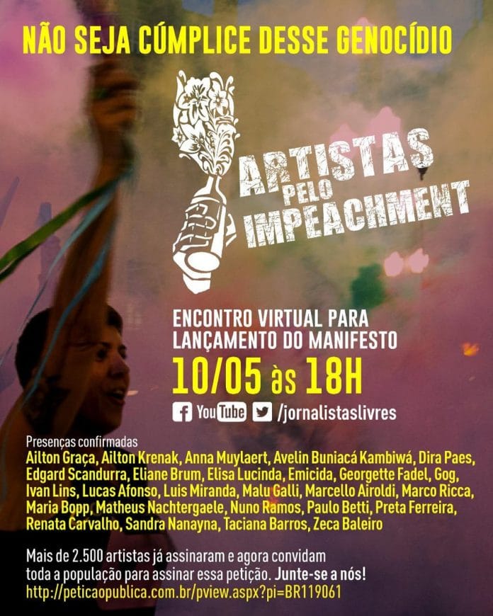 Mais de 10 mil artistas fazem live contra Bolsonaro hoje às 18 horas