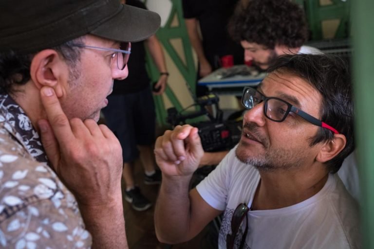 Zeca Baleiro e Neto Borges no set de filmagem. Foto: Paula Cinquetti/ Divulgação