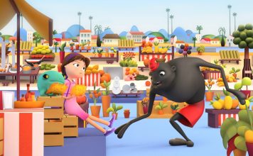 No centenário da Semana de Arte Moderna, Tarsila do Amaral é homenageada em animação Tarsilinha e o Sapo encontram o Saci na feira. Frame. Reprodução