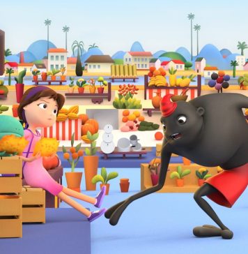 No centenário da Semana de Arte Moderna, Tarsila do Amaral é homenageada em animação Tarsilinha e o Sapo encontram o Saci na feira. Frame. Reprodução