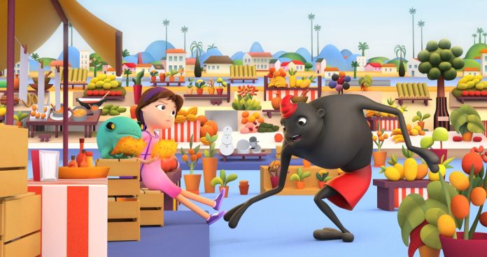 No centenário da Semana de Arte Moderna, Tarsila do Amaral é homenageada em animação Tarsilinha e o Sapo encontram o Saci na feira. Frame. Reprodução