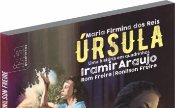 “Os nossos mortos continuam vivos, quando lhes cultuamos a memória” Maria Firmina dos Reis, Úrsula: Uma história em quadrinhos. Capa. Ilustração de Marcos Caldas. Reprodução