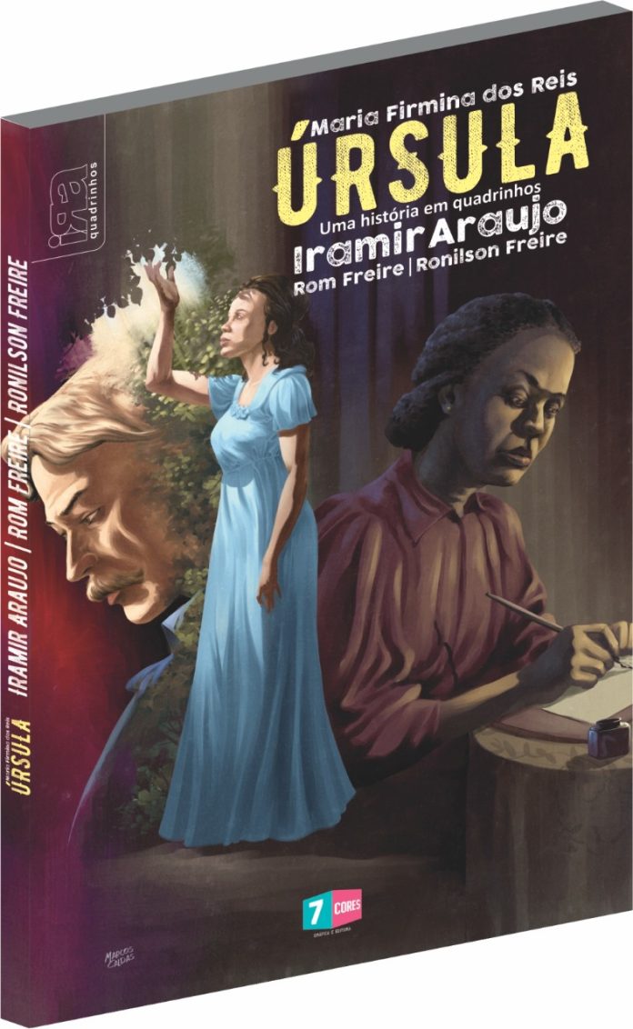 “Os nossos mortos continuam vivos, quando lhes cultuamos a memória” Maria Firmina dos Reis, Úrsula: Uma história em quadrinhos. Capa. Ilustração de Marcos Caldas. Reprodução