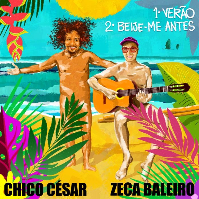 Chico César e Zeca Baleiro lançam novo single duplo, anunciando álbum em parceria para 2023 Verão/ Beije-me antes. Single duplo. Capa. Arte de Marco Faria. Reprodução