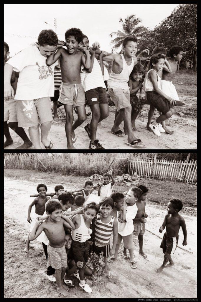 Em dois momentos, crianças "brincando" de Festa do Divino. Fotos: Murilo Santos/ reprodução
