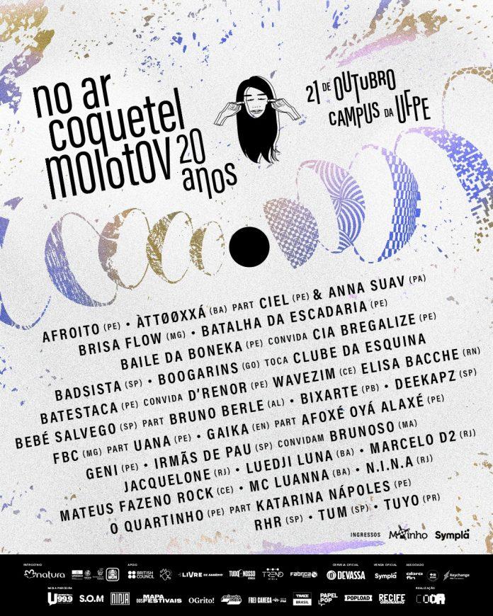 Festival Coquetel Molotov celebra 20 anos com edição especial No Ar Coquetel Molotov 2023. Cartaz. Reprodução