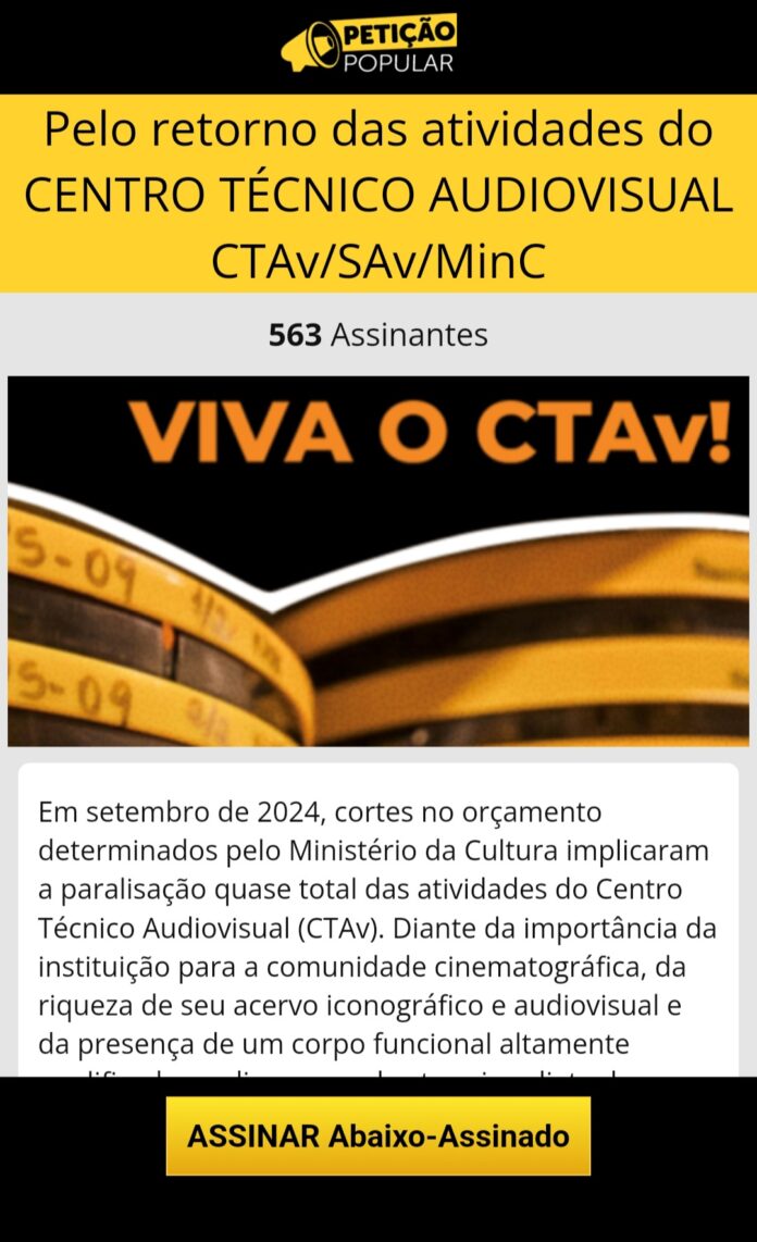 Abaixo-assinado pede ação urgente para salvar Centro Técnico Audiovisual do MinC