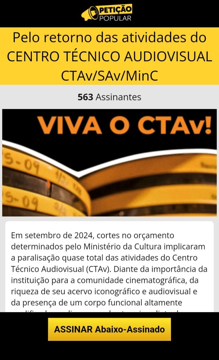 Abaixo-assinado pede ação urgente para salvar Centro Técnico Audiovisual do MinC