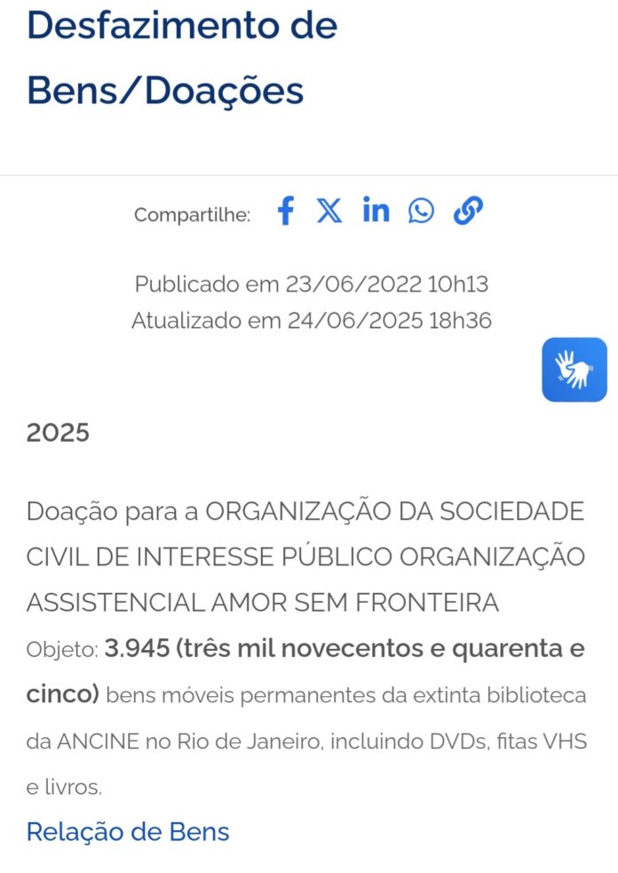 Extinta, biblioteca da Ancine vai parar em ONG de Brasília