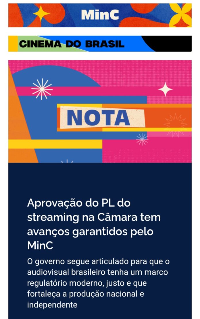 Nota do MinC sobre aprovação do streaming na Câmara revolta setor