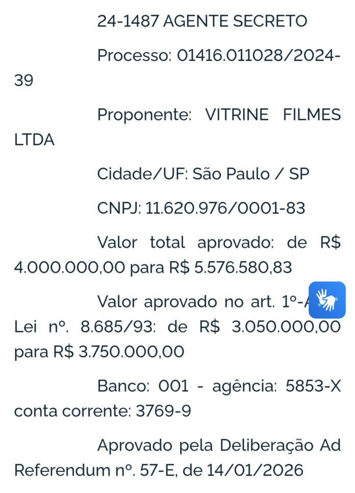 Ancine autorizou captação para ‘O Agente Secreto’ dois dias após vitória no Globo de Ouro