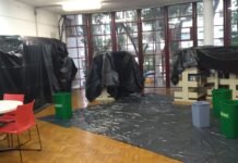 Biblioteca Monteiro Lobato de São Paulo começou a semana da Virada Cultural cheia – de água Foto da Biblioteca Monteiro Lobato de São Paulo no início desta semana de chuva e de virada cultura. Foto: SindSep